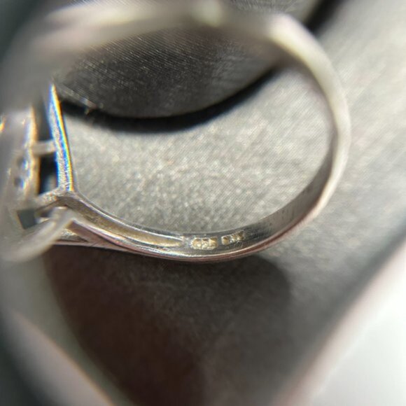 Art Deco Style Marquise Blue White Cubic Zirconia Cocktail Ring Sterling Size 7 - Picture 5 of 5